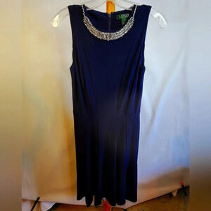Lauren Ralph Lauren Navy Blue Dress Size  4 Beaded Fit and Flare